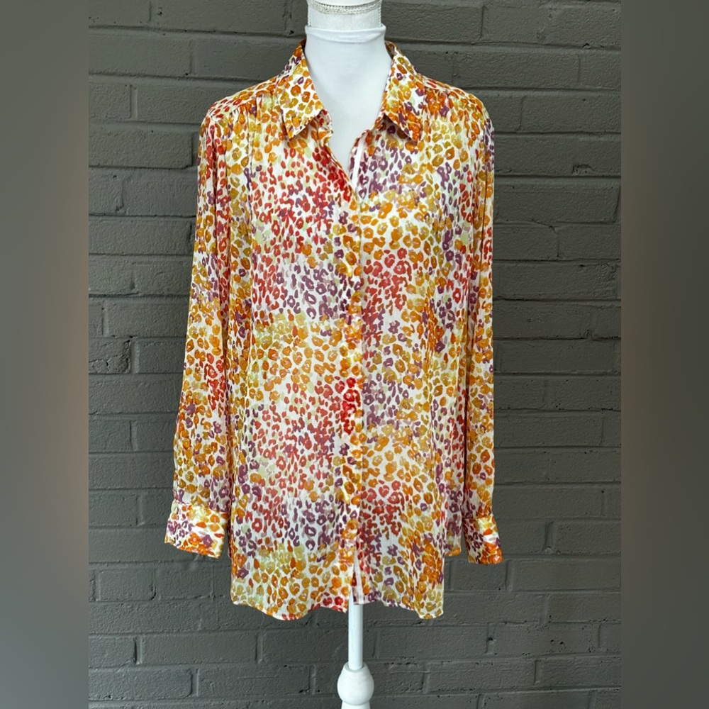 Chicos animal print lightweight button down XL